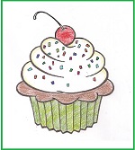 Kathys cupcake colored illustration with green border LOW RES